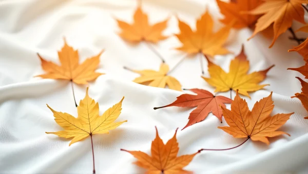 Autumn Leaves On White Fabric Background
