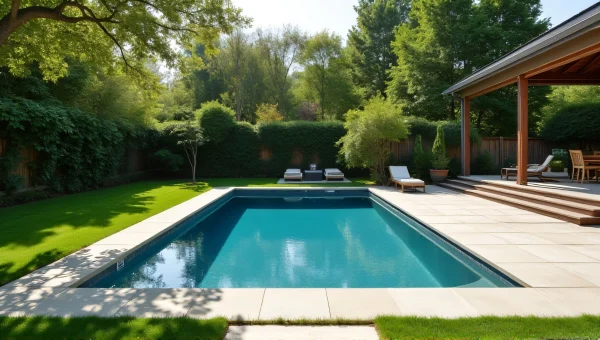 Backyard Landscape With Pool And Patio Setting