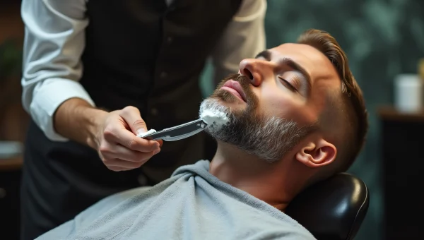 Barber Shaving Man With Straight Razor Close-Up
