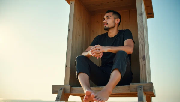 Barefoot Man Seated in Lifeguard Tower Midday