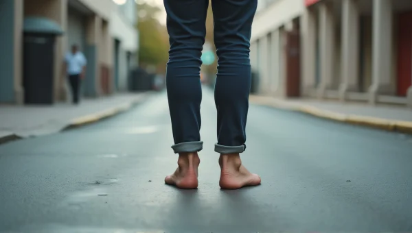 Barefoot Man Standing on Concrete Pathway