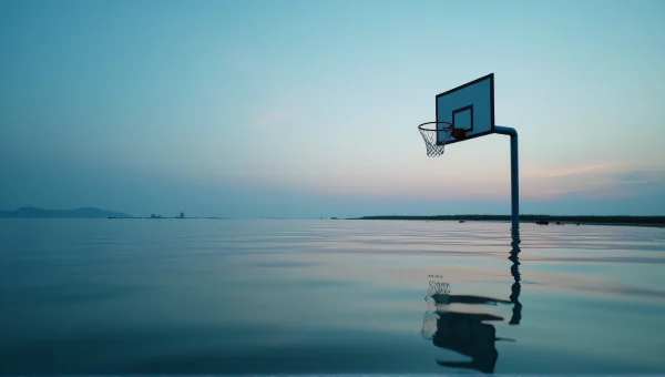 Basketball Hoop Reflection on Calm Water at Dusk