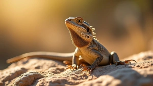 Bearded Dragon Close-Up On Sunlit Rock