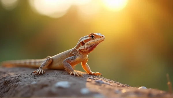 Bearded Dragon Sunbathing On Rock