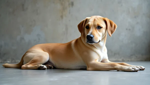 Beige Dog Relaxing on Grey Concrete Surface