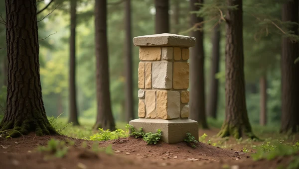 Beige Stone Pillar Near Trees At Forest Edge
