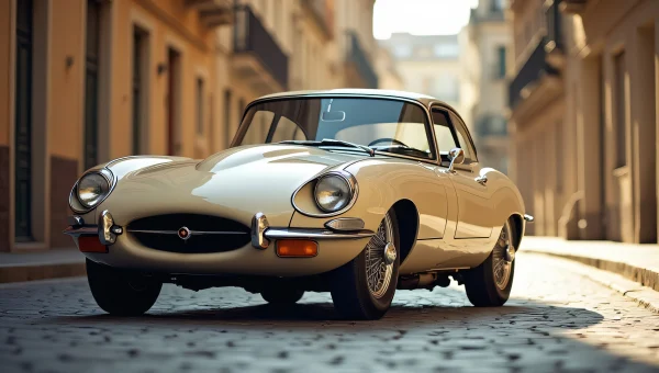 Beige White Coupe Parked Cobblestone Street
