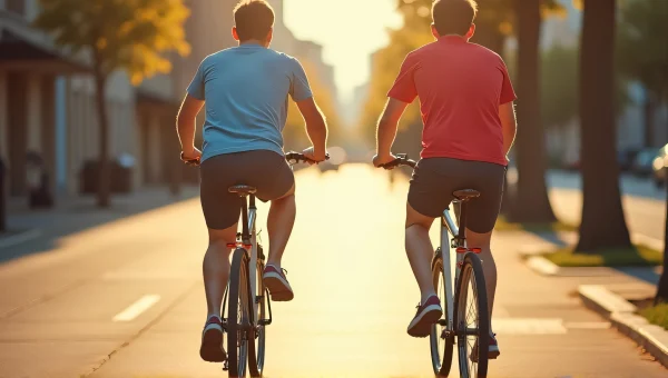 Bicycle Rider with Blue and Red Shorts Urban Scene