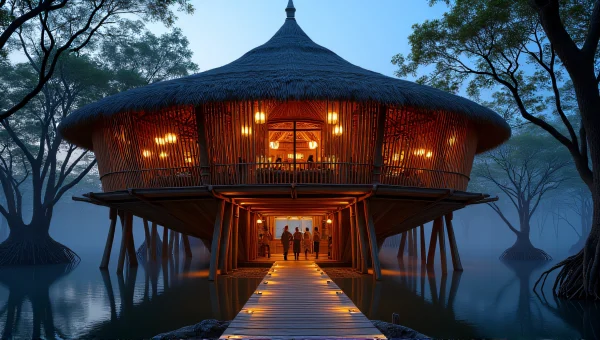Bird's Nest Restaurant Exterior At Dusk