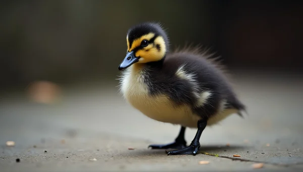 Black And Brown Duckling Close-Up On Concrete Floor