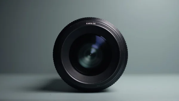 Black Camera Lens Close-Up on Gray Background