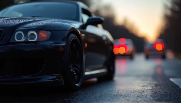 Black Car Parked on Wet Asphalt at Dusk