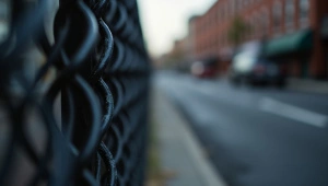 Black Chain-Link Fence Urban Texture Close-Up