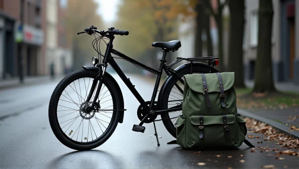 Black Commuter Bicycle With Green Backpack