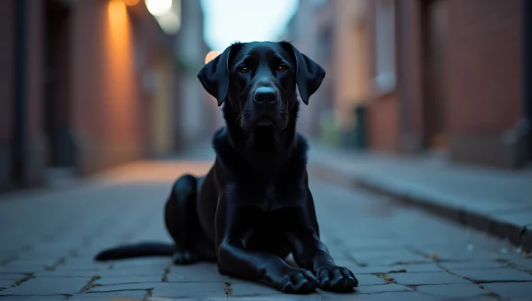Black Dog Portrait Urban Alley Dusk Lighting