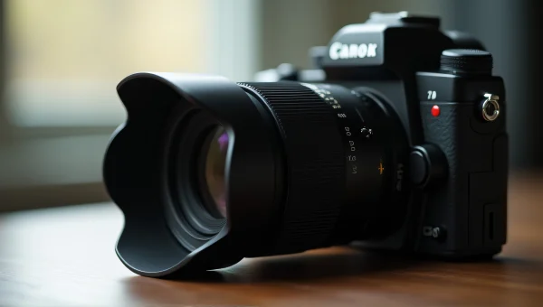 Black DSLR Camera Close-Up On Wooden Table