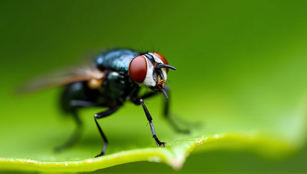 Black Fly On Green Leaf Close-Up Macro image
