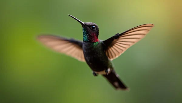 Black Hummingbird In Flight With Iridescent Throat
