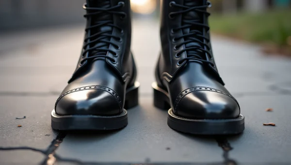 Black Leather Boots On Cracked Concrete Surface