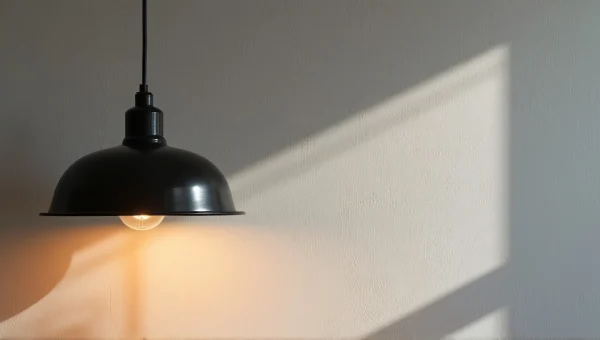 Black Metal Pendant Lamp With Linear Shadow