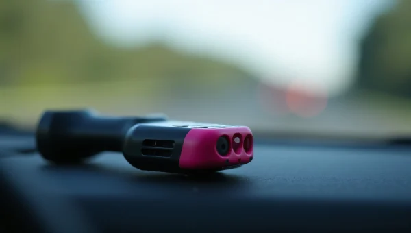 Black Pink Radar Detector Car Dashboard Close-Up
