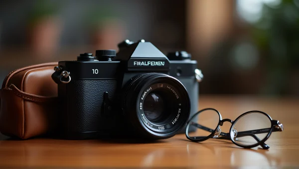 Black Rangefinder Camera With Leather Pouch And Glasses