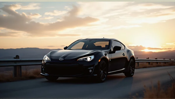 Black Sedan Parked on Road at Golden Hour