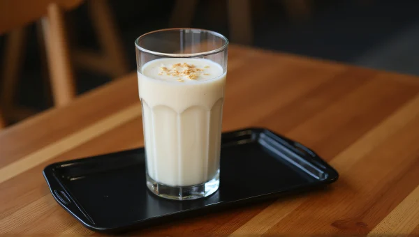 Black Tray With Milkshake On Wooden Table