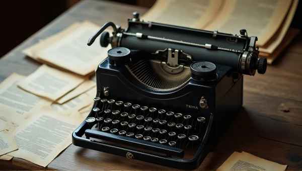 Black Typewriter On Wooden Table With Pages