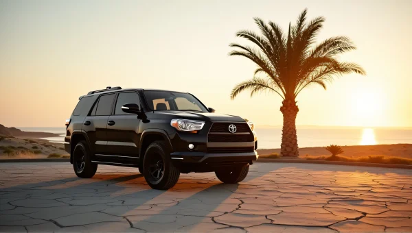 Black Vehicle By Palm Tree On Coastal Pavement