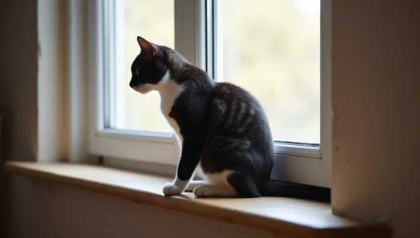 Black And White Cat Sitting On Windowsill