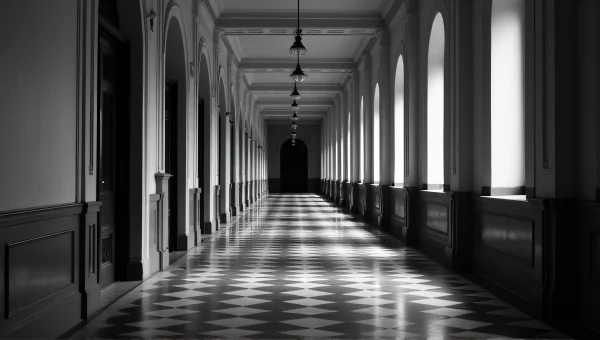 Black And White Hallway With Vaulted Ceiling