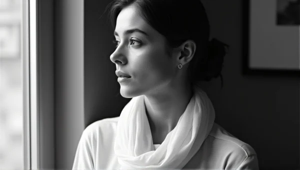 Black And White Portrait Of Woman In Scarf