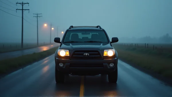 Black And White SUV On Rural Road At Dusk