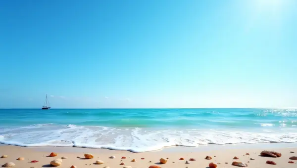 Blue Beach Waves Sky Sailboat Seashells Relaxation