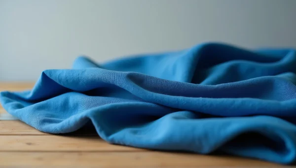 Blue Fabric Texture Study Over Wooden Table