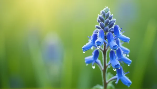 Blue Flowers Close-Up with Dew Droplets