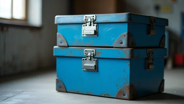 Blue Metal Storage Boxes On Concrete Floor