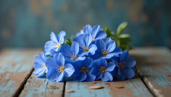 Blue Petaled Blooms on Rustic Wood Surface