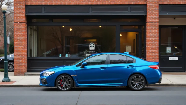 Blue Sedan Parked Near Brick Commercial Building