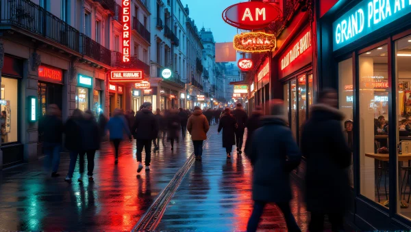 Blurred Pedestrians Motion Wet Street Grand Pera