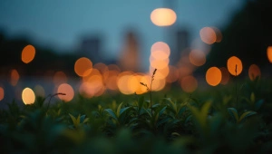 Bokeh City Lights Blurred Foliage Background