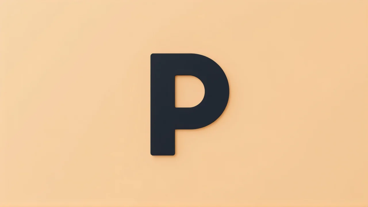 Close-up of a circular emblem showcasing a bold letter P in negative space.