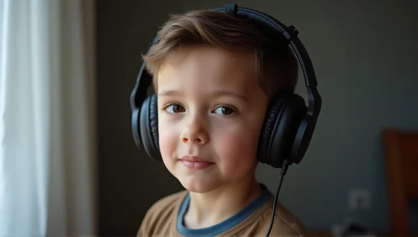 Boy Listening to Music with Over-Ear Headphones