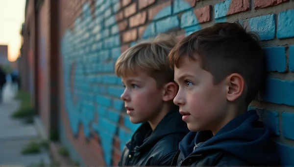 Boys Leaning Against Graffiti Wall At Dusk