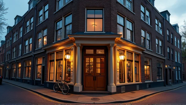 Brick Building Open Door With Warm Light Evening