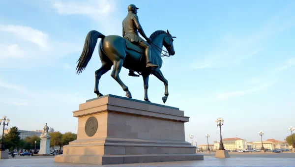 Bronze Equestrian Monument Horseman Plaza View