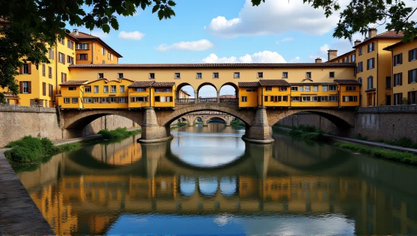 Brown Bridge Over River Reflection Midday
