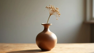 Brown Ceramic Vase With Dried Flower Centerpiece