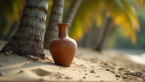 Brown Ceramic Vase Next To Coconut Tree